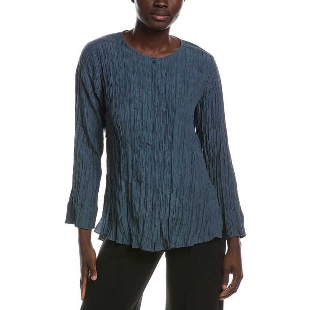 Eileen Fisher Womens  Petite Round Neck Silk Shirt, Blue